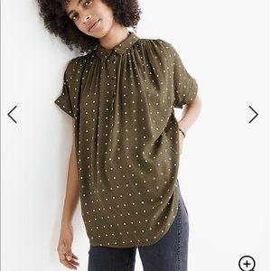 Madewell Central Drapey Popover Grid Dot Shirt NWT